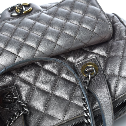 Chanel Metallic Grained Calfskin Quilted Large Casual Pocket Bowling Bag Silver 12 of 16