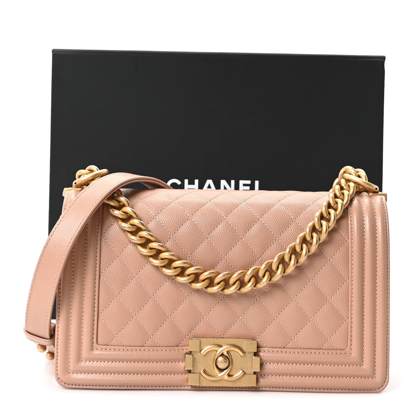 Caviar Quilted Medium Boy Flap Beige
