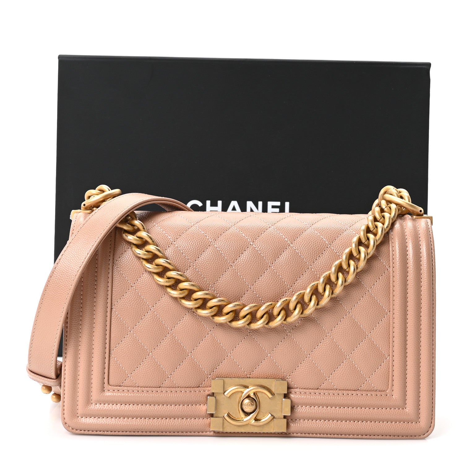 Chanel Caviar Quilted Medium Boy Flap Beige 10 of 10
