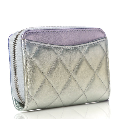 Chanel Gradient Metallic Calfskin Quilted Zip Around Coin Purse Wallet Silver Blue Yellow Purple 3 of 12