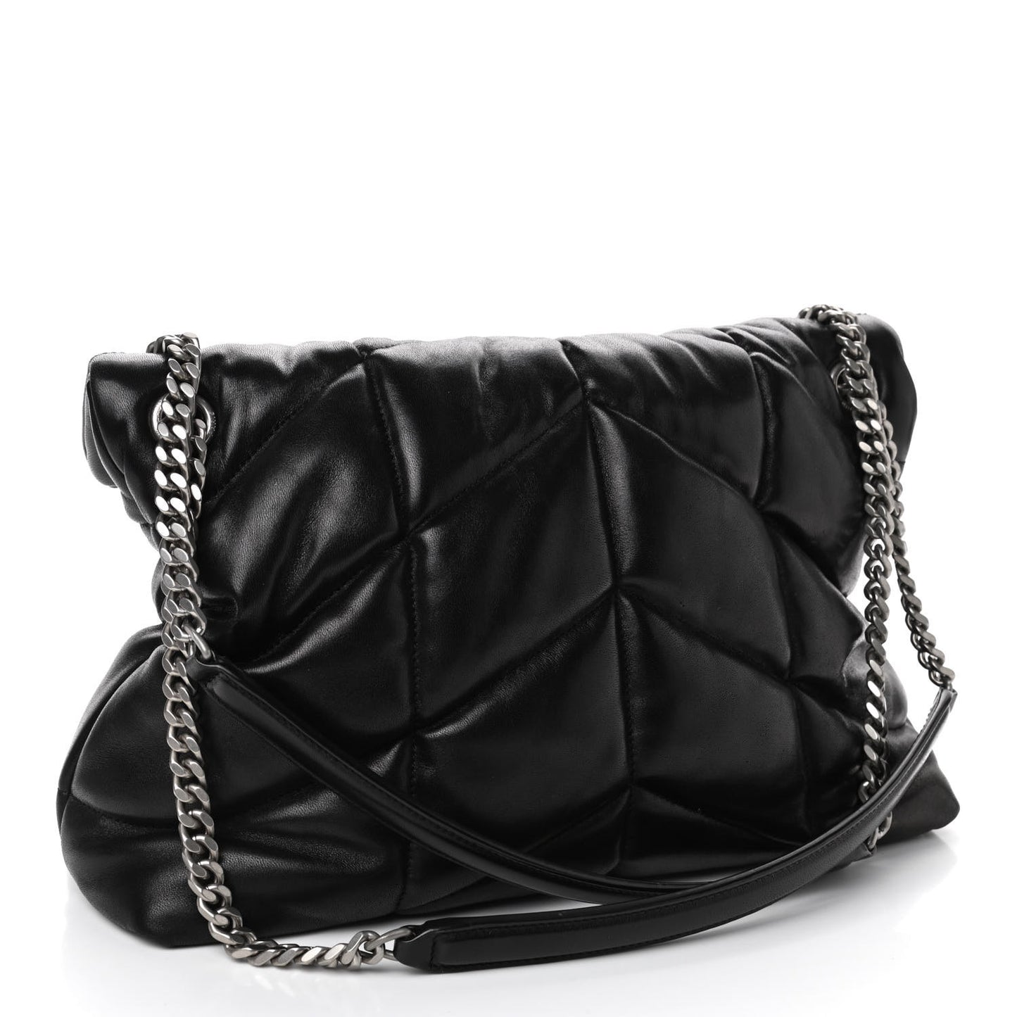 Lambskin Quilted Medium Loulou Puffer Monogram Chain Satchel Black