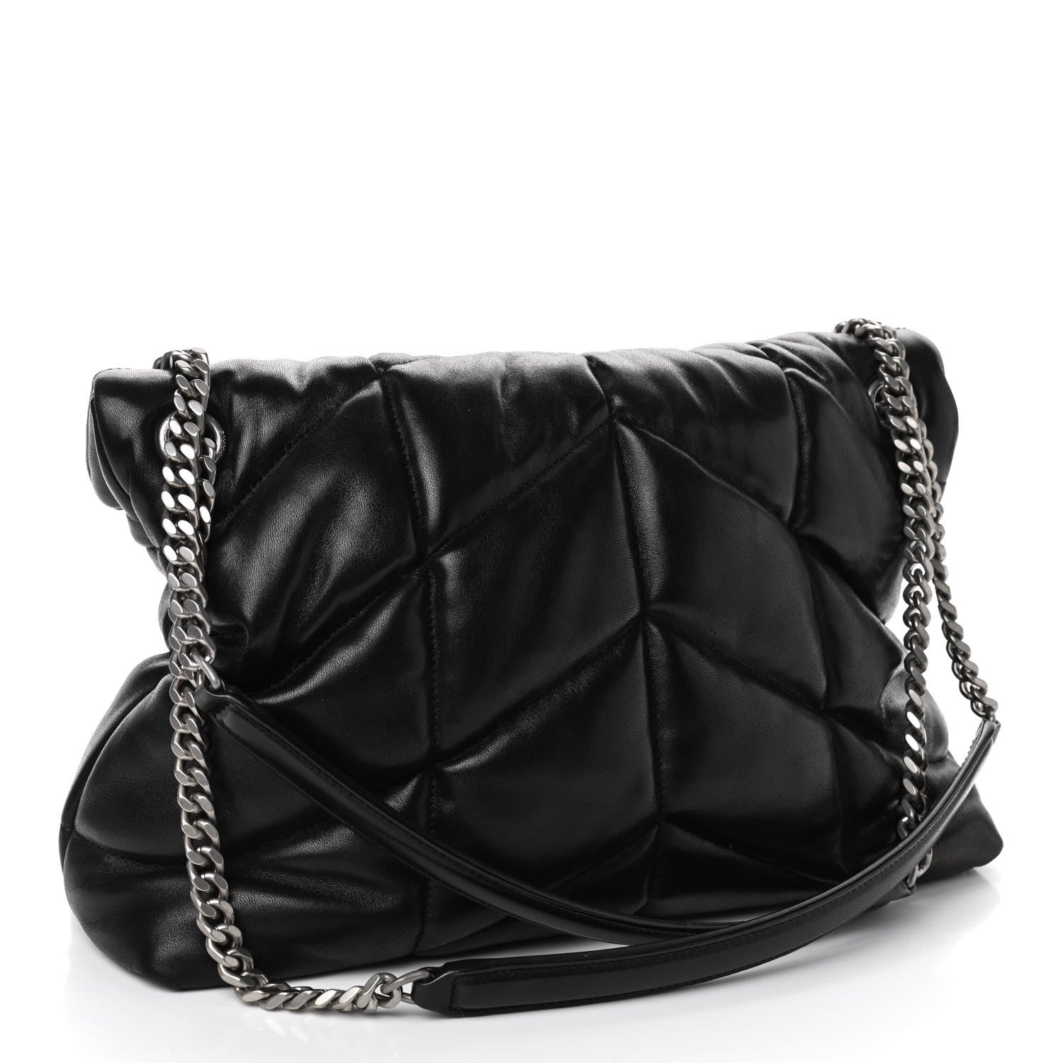 Saint Laurent Lambskin Quilted Medium Loulou Puffer Monogram Chain Satchel Black 2 of 4