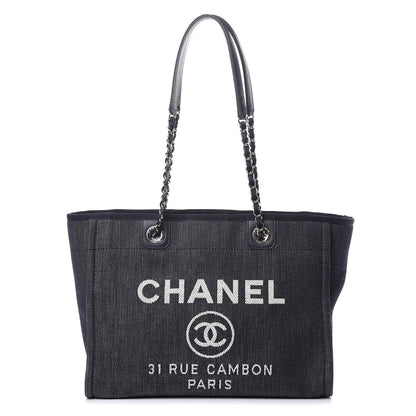 Chanel Denim Small Deauville Tote Dark Blue 1 of 11