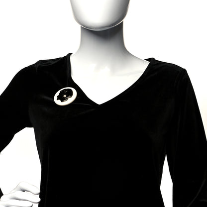 Chanel Resin Pearl CC Coco Profile Pin Brooch White Black 2 of 5