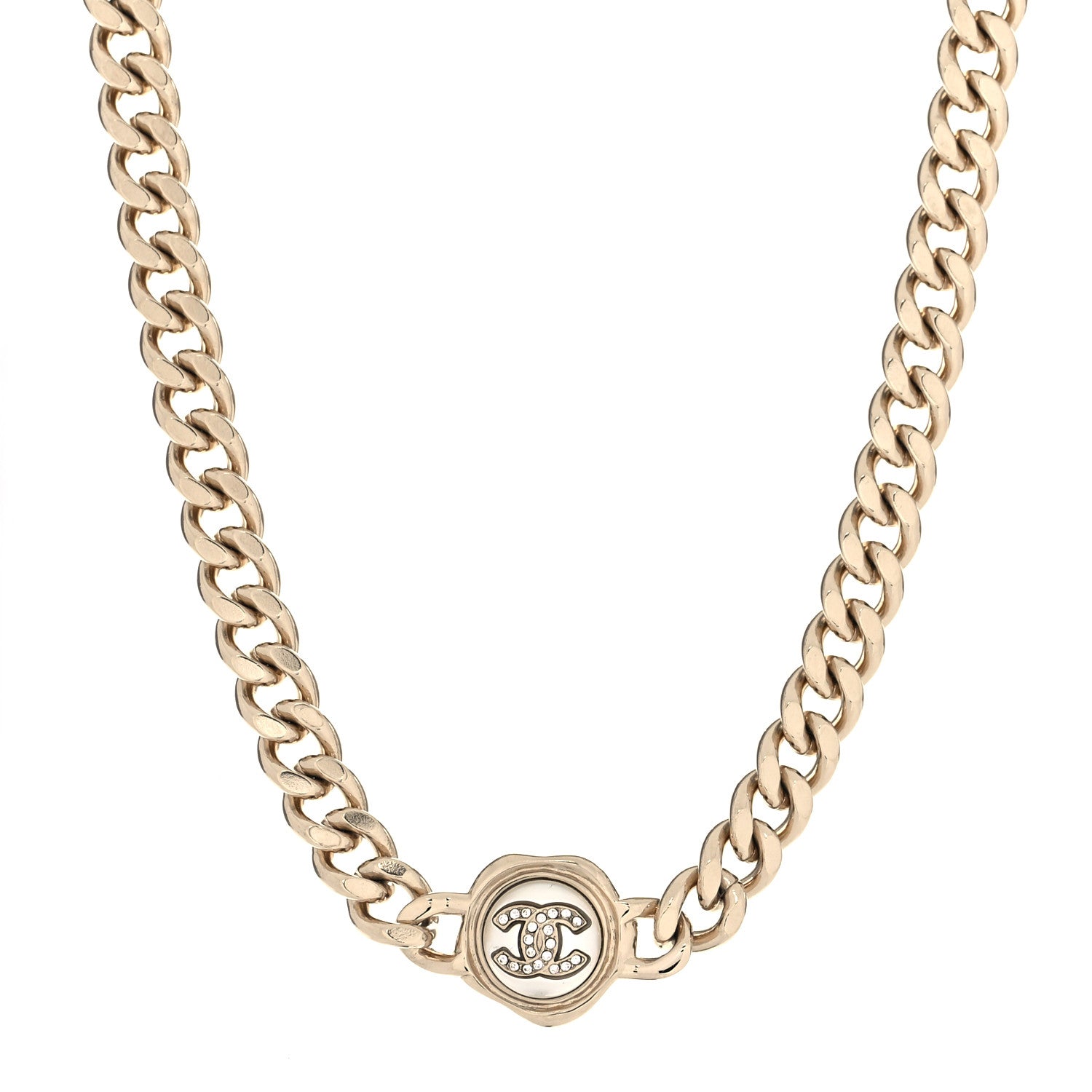 Chanel Pearl Crystal CC Chain Choker Necklace Gold 1 of 6