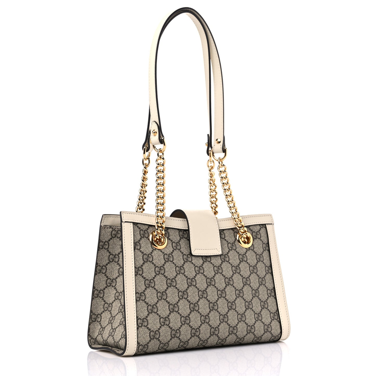 GG Supreme Monogram Moon Calfskin Small Padlock Tote Beige Ebony Mystic White