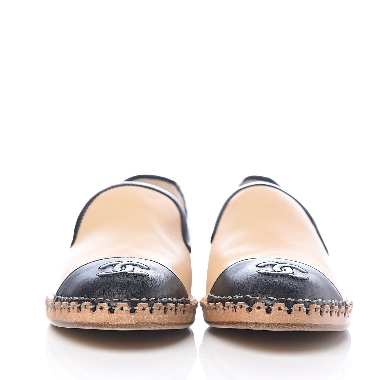 Lambskin Chain CC Mocassin Loafer Espadrilles 38 Beige Black