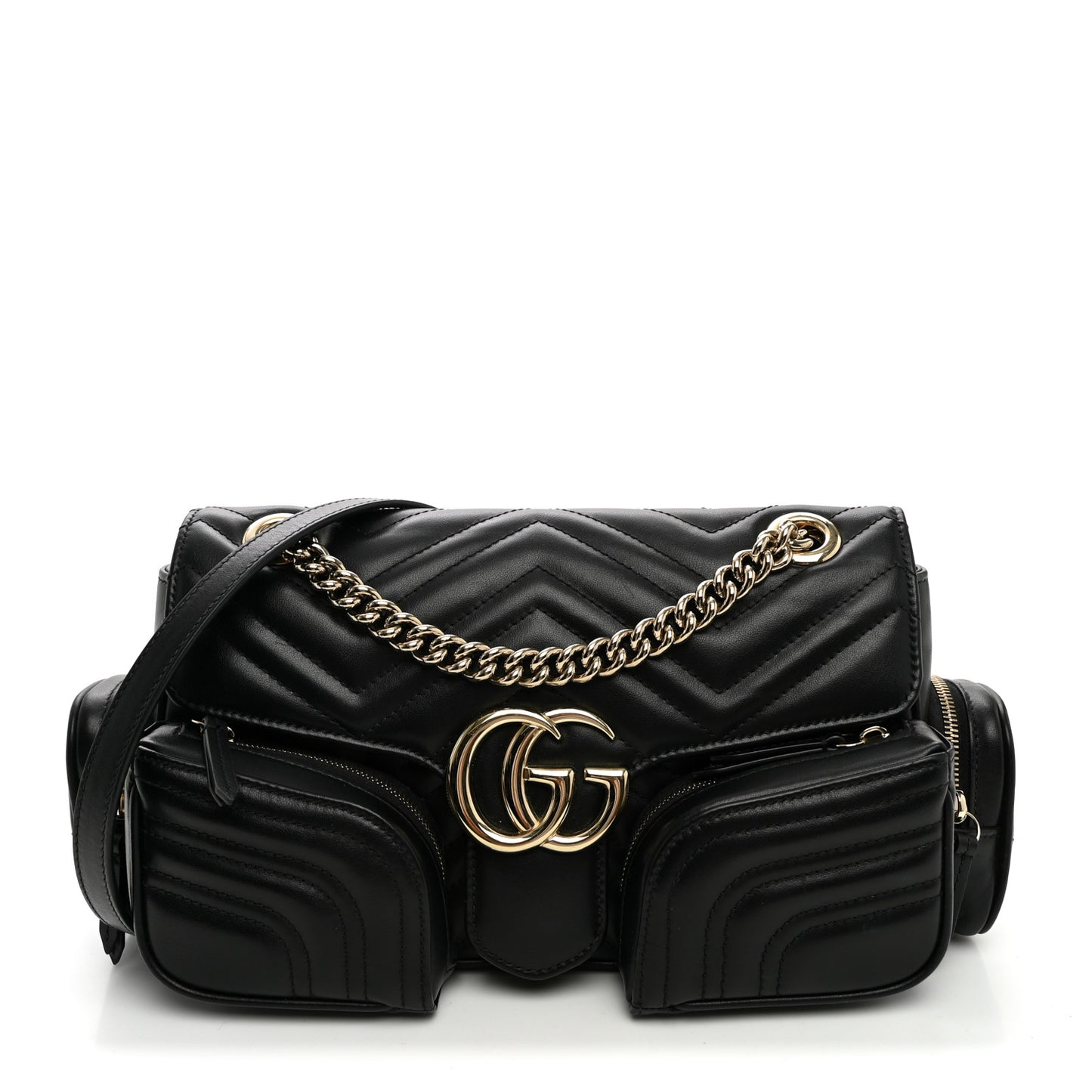 Calfskin Matelasse Small GG Marmont Multi Pocket Shoulder Bag Black