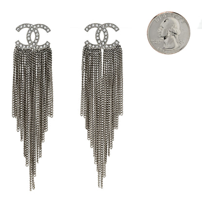 Chanel Baguette Crystal CC Chain Drop Earrings Silver 2 of 5