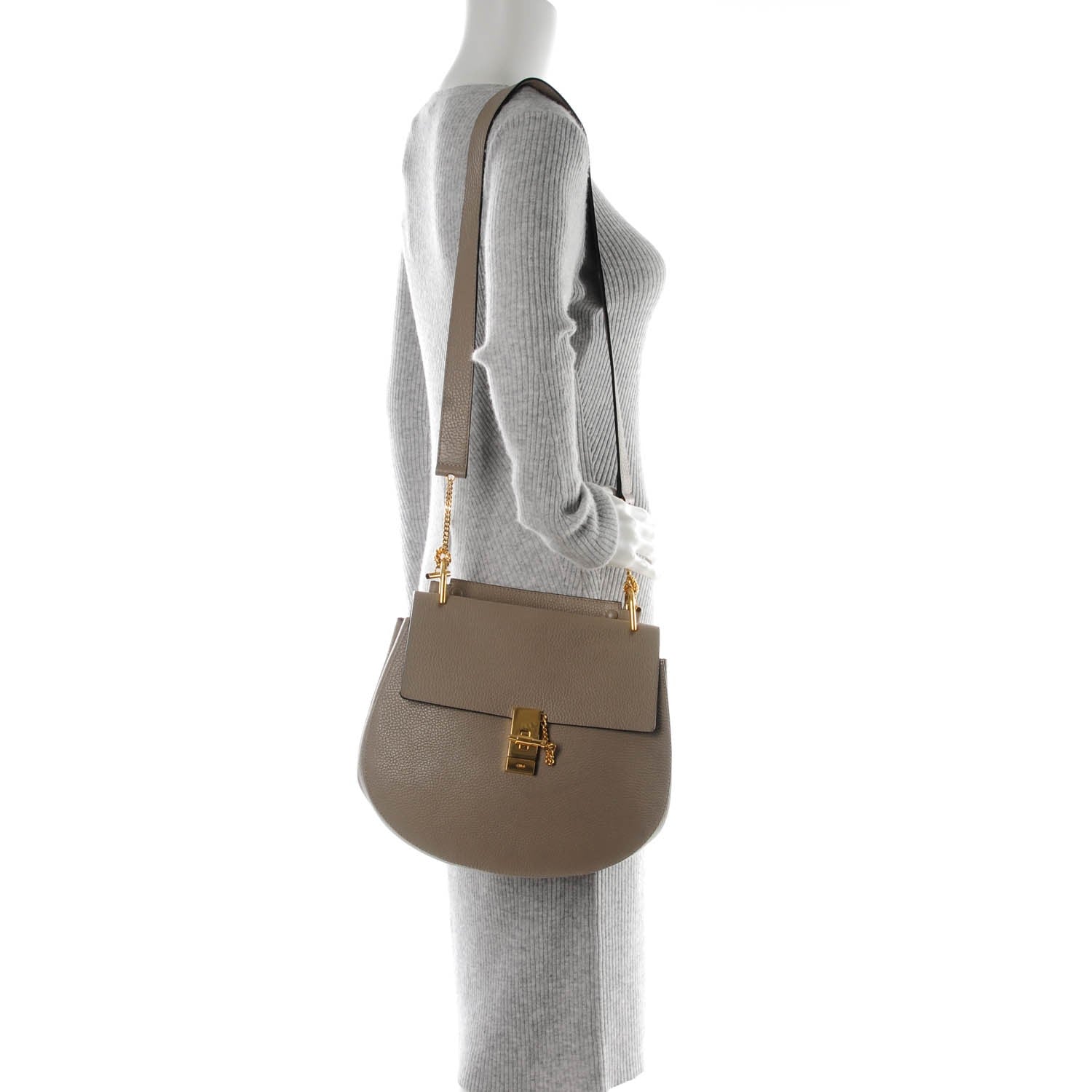 Chloe Grained Lambskin Large Drew Shoulder Bag Motty Grey 2 of 8