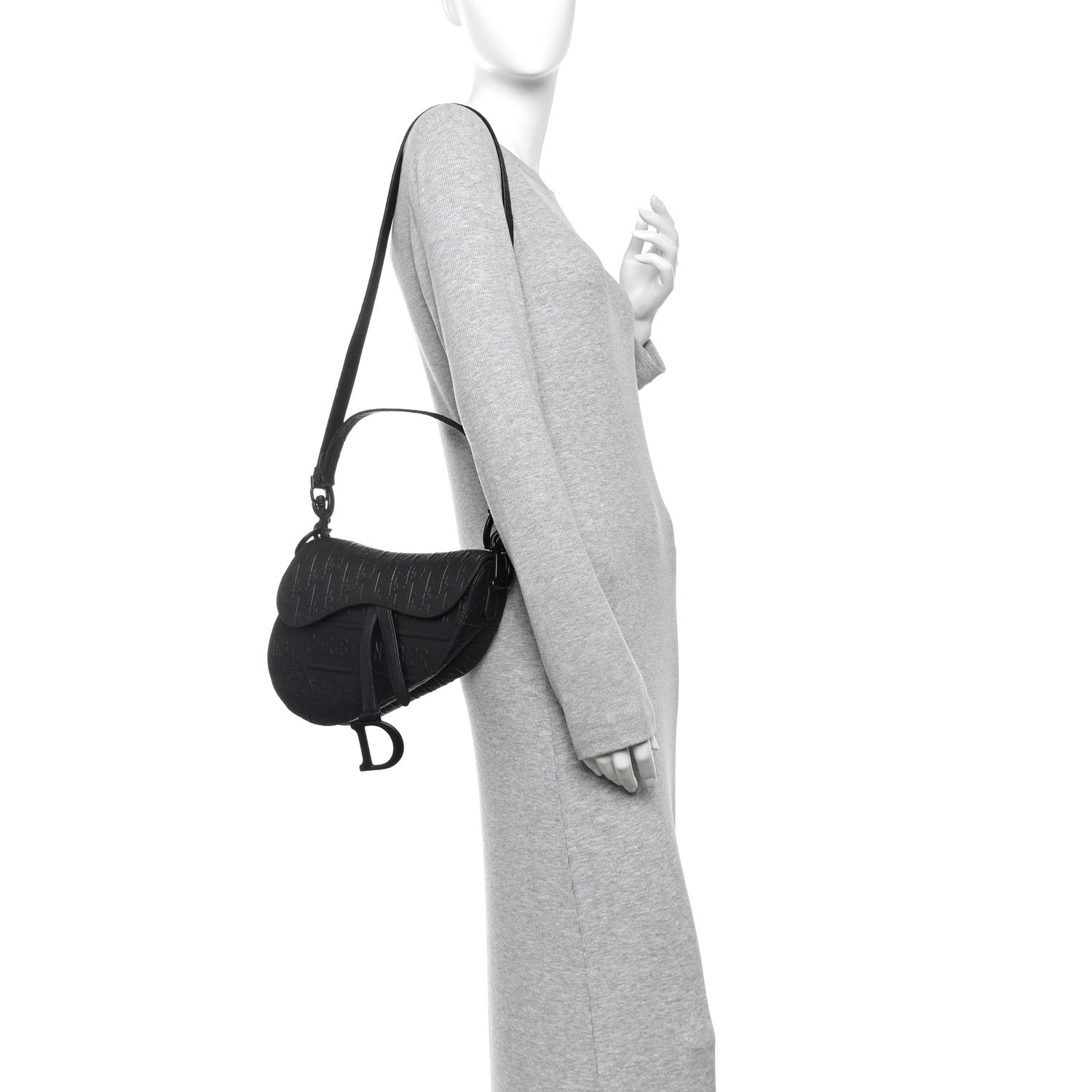 Christian Dior Calfskin Embossed Oblique Saddle Bag With Strap Black 2 of 10