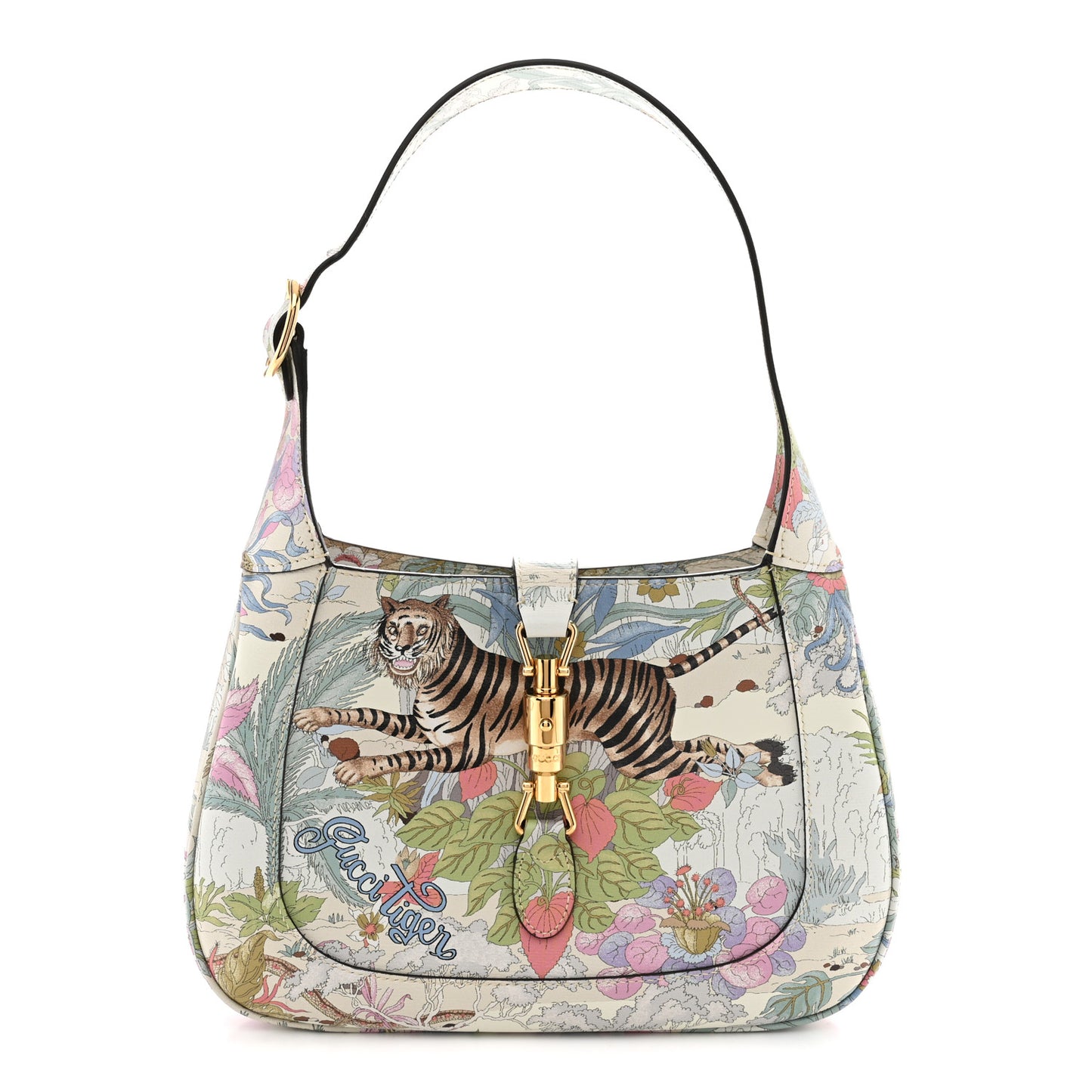 New Shangai Calfskin Tiger Savanah Small Jackie 1961 Hobo Chalky White Multicolor