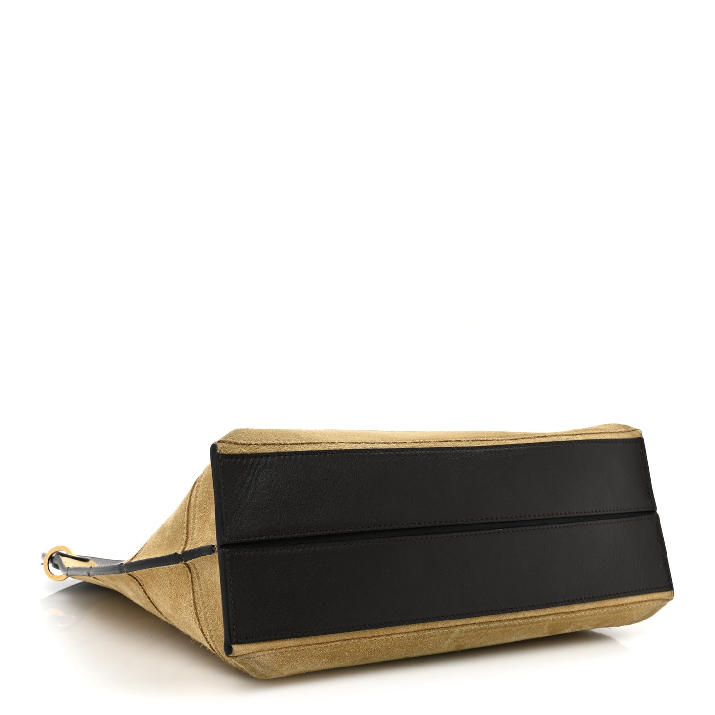 Suede Calfskin Strip Shoulder Bag Gold Black