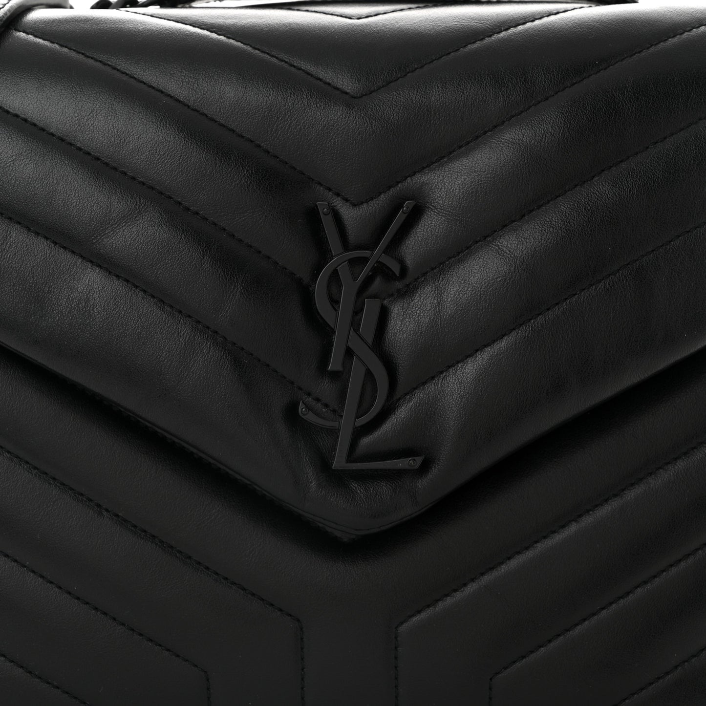 Calfskin Y Quilted Monogram Medium Loulou Chain Satchel Black