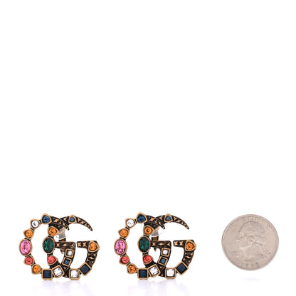 Gucci Crystal Double G Clip On Earrings Aged Gold Multicolor 2 of 5