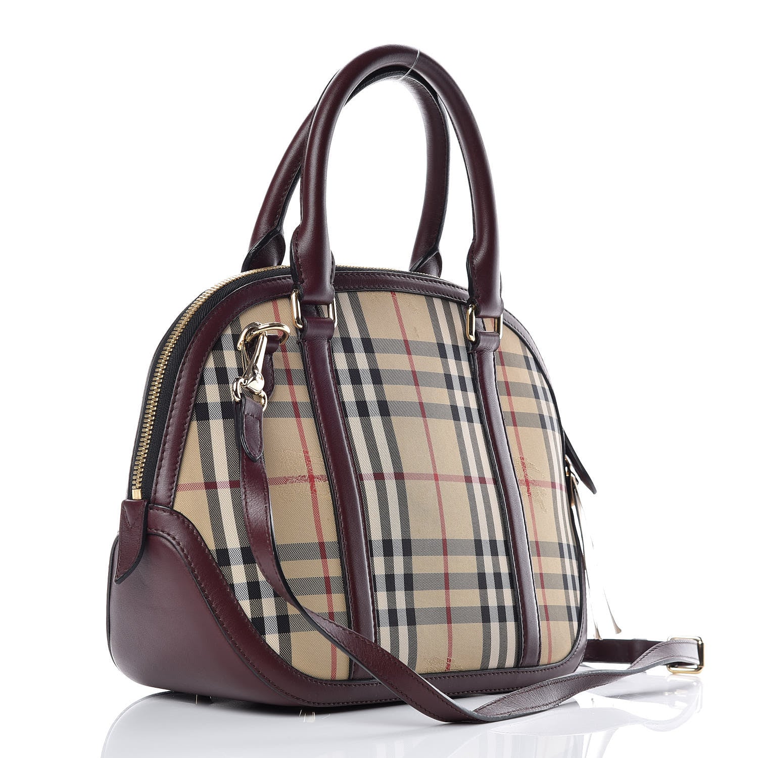 Burberry Horseferry Check Small Orchard Bowling Bag Honey Deep Claret 3 of 13