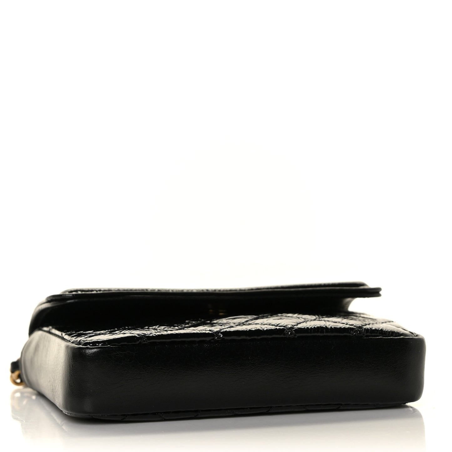 Shiny Aged Calfskin Quilted Waist Belt Bag Black