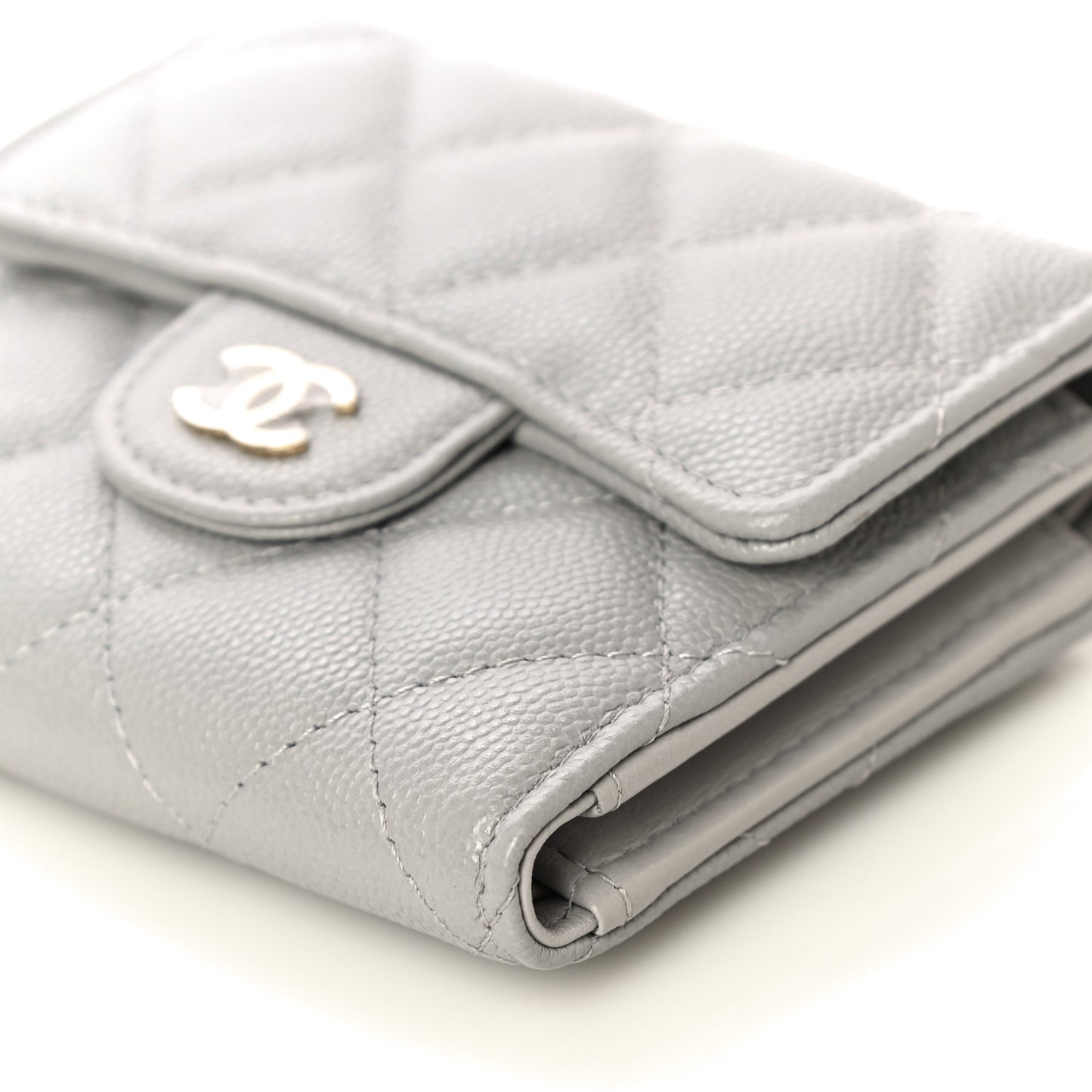Caviar Quilted Small Flap Wallet Grey