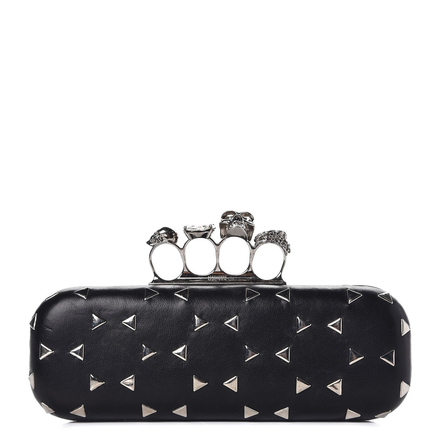 Nappa Studded Skull Knuckle Box Clutch Black