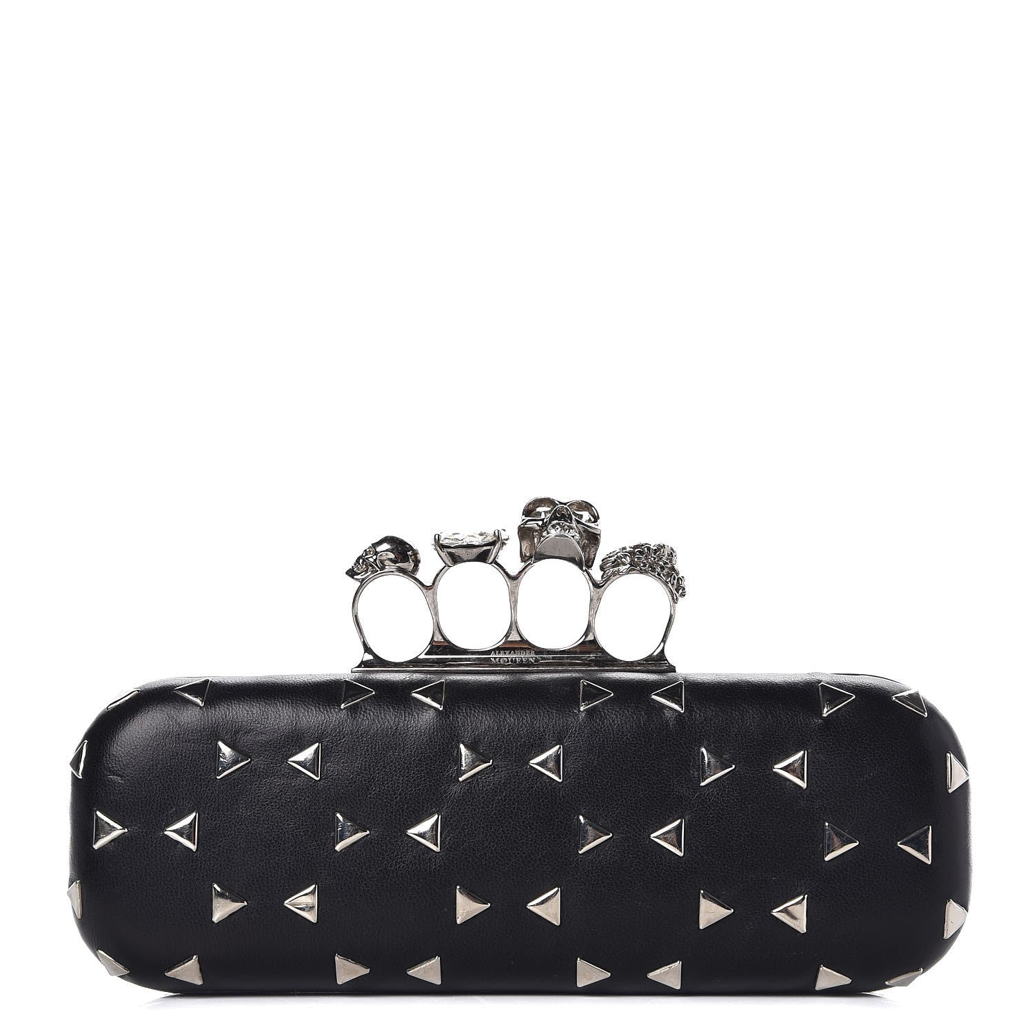 Alexander McQueen Nappa Studded Skull Knuckle Box Clutch Black 1 of 9