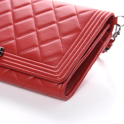 Chanel Lambskin Quilted Boy Wallet On Removable Chain WOC Red 9 of 10