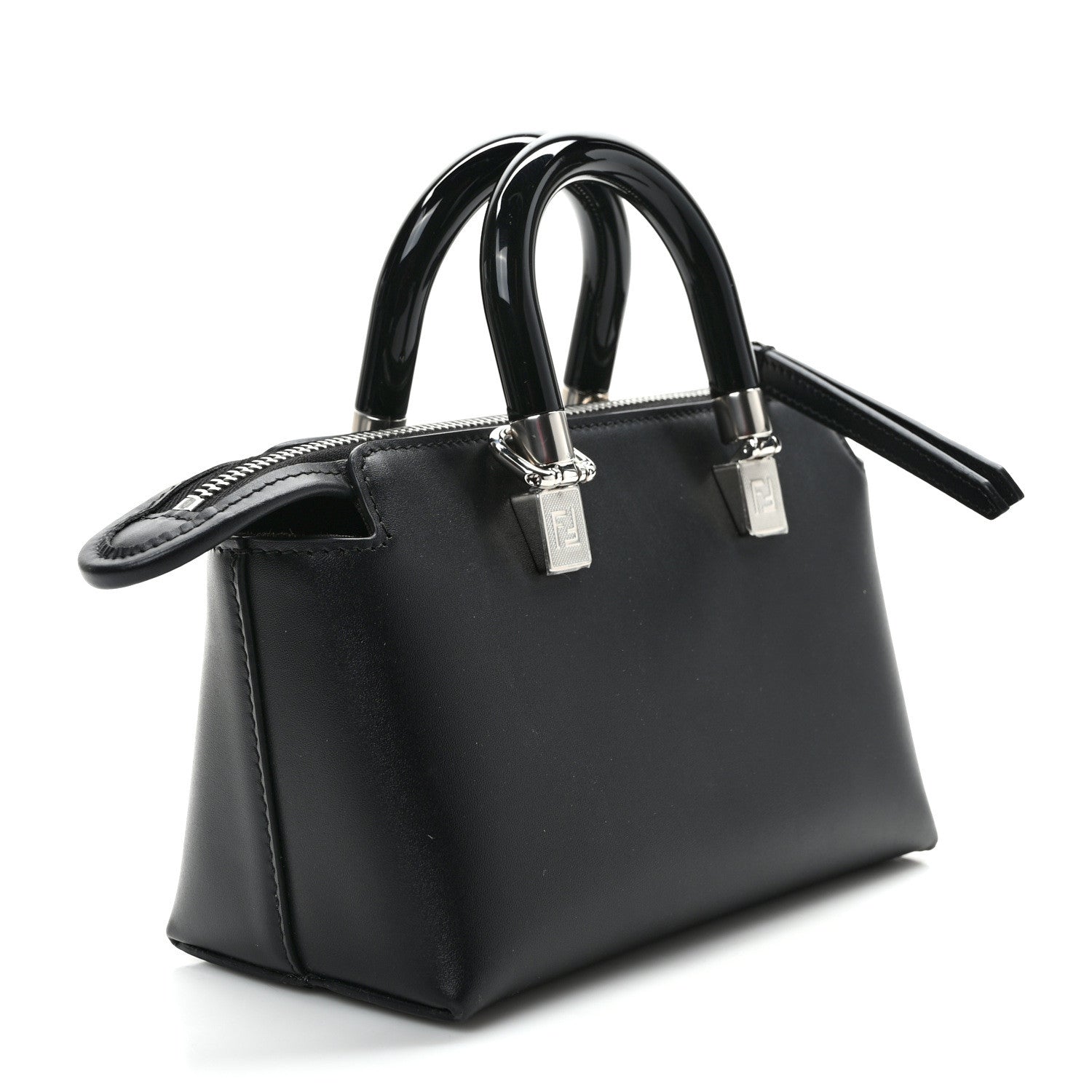 Fendi Vitello King Plexiglass Logo Embossed Mini By The Way Top Handle Boston Bag Black White 3 of 9