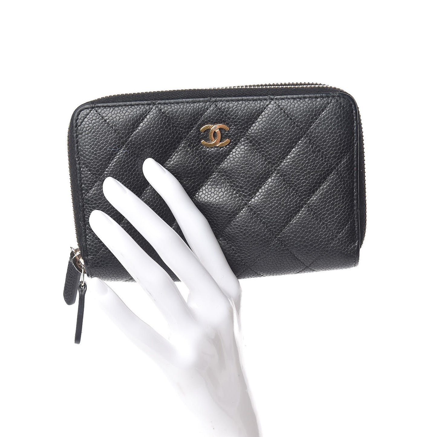 Caviar Quilted Large Gusset Double Zip Around Wallet Black