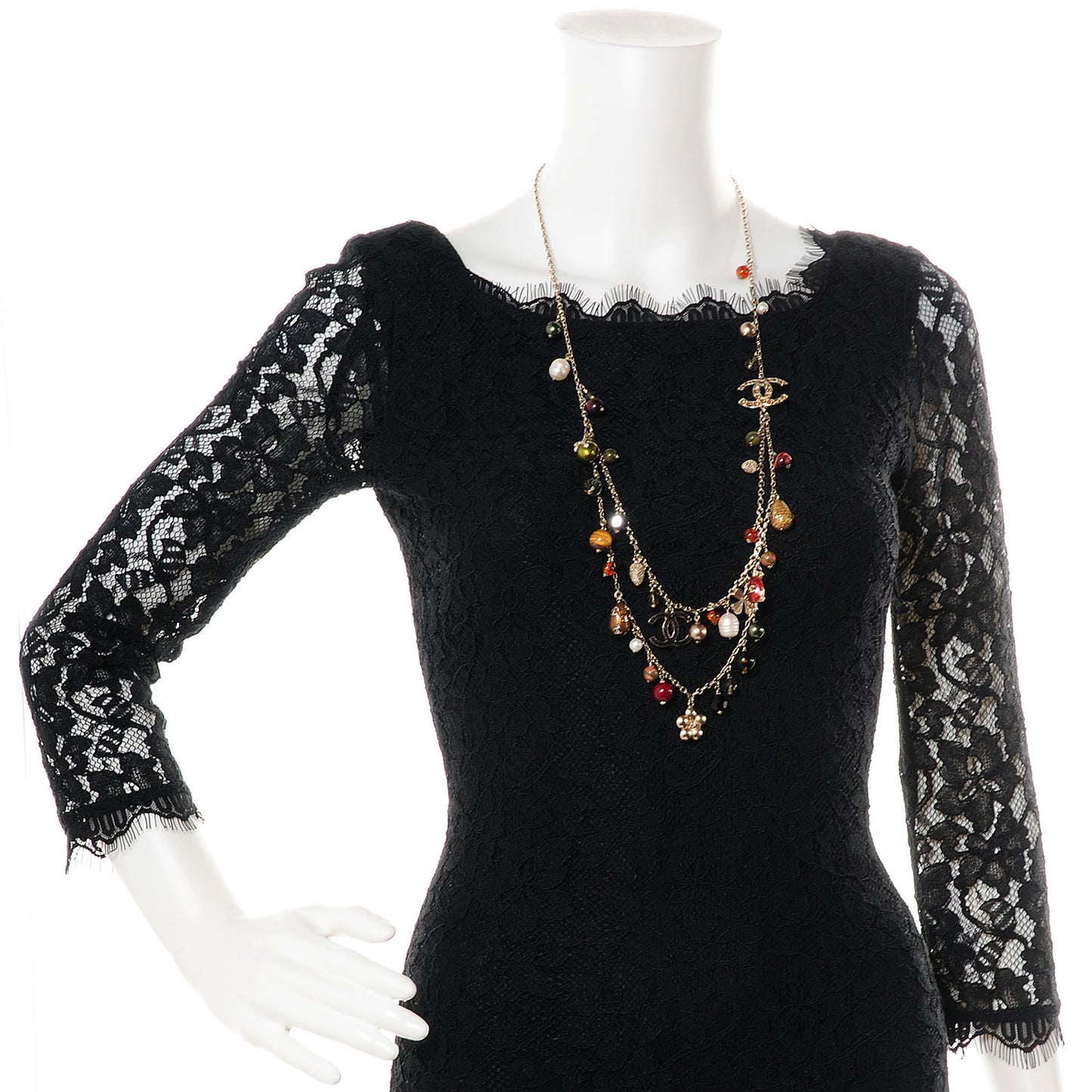 Beaded Charm CC Long Strand Necklace Gold Multicolor