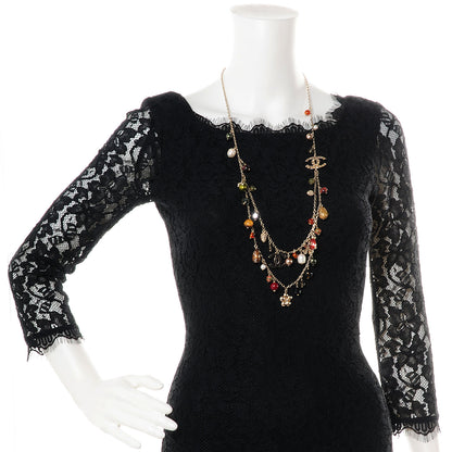 Chanel Beaded Charm CC Long Strand Necklace Gold Multicolor 2 of 6