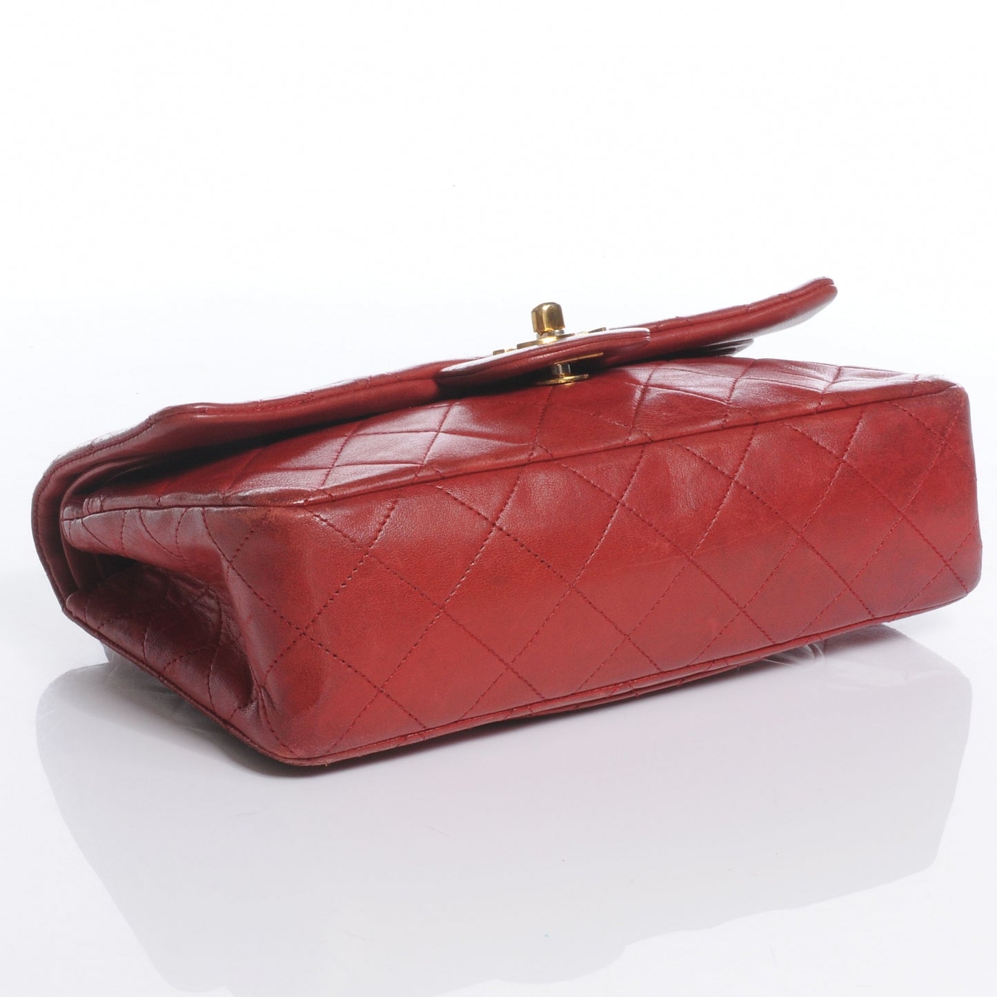 Lambskin Quilted Medium Double Flap Red
