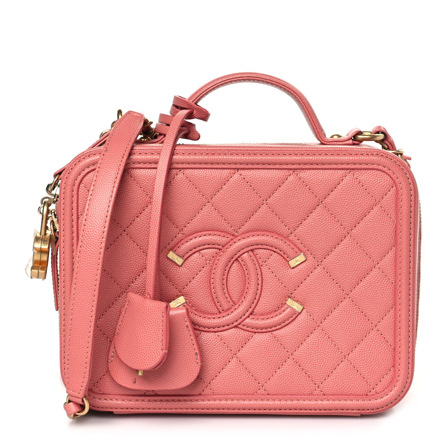 Caviar Quilted Medium CC Filigree Vanity Case Pink