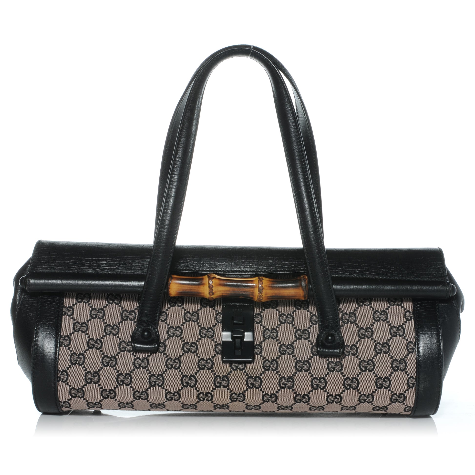 Gucci Monogram Bamboo Bullet Satchel Black 1 of 8