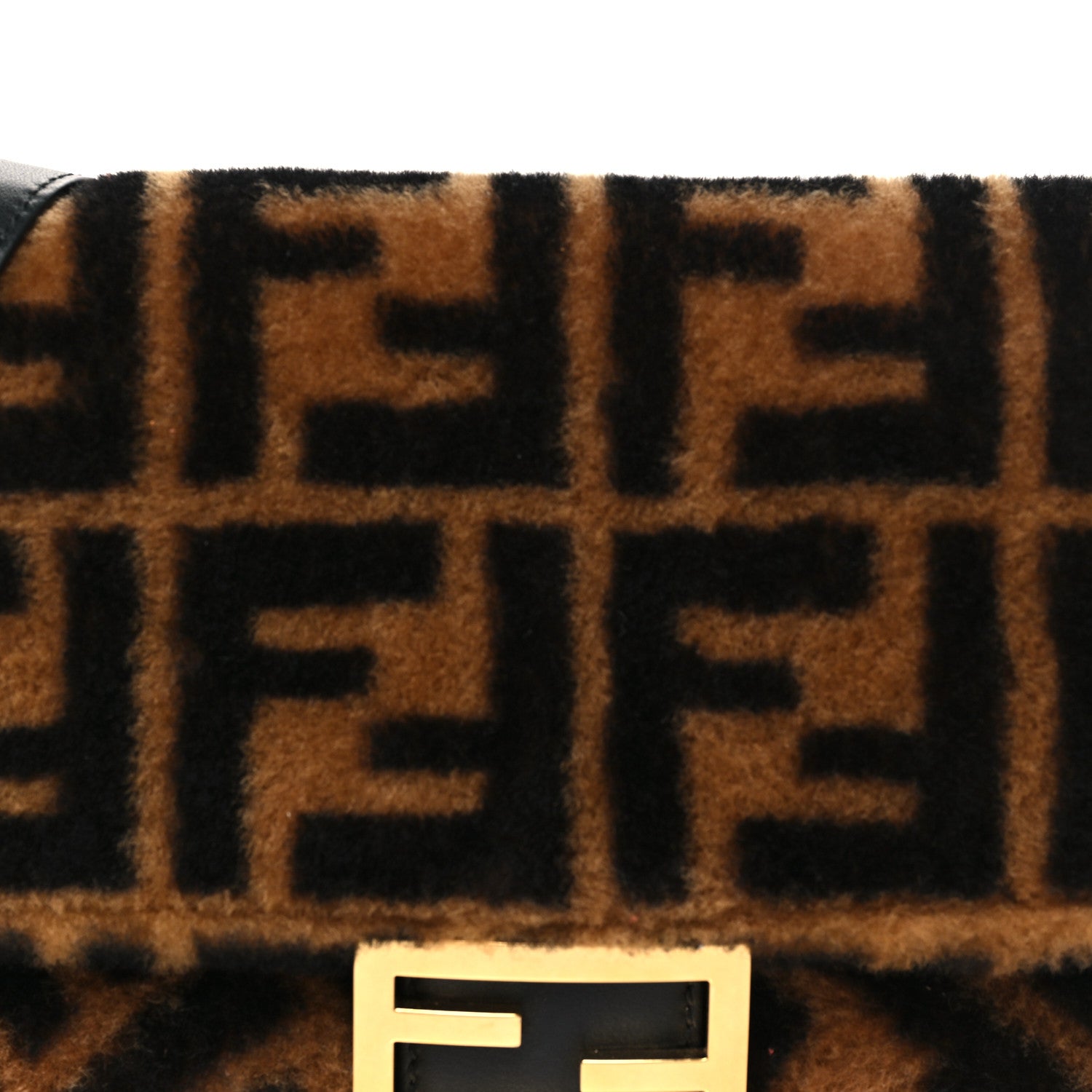 Fendi Shearling Vitello Dolce Macro FF 1974 Baguette Tobacco Black 8 of 10