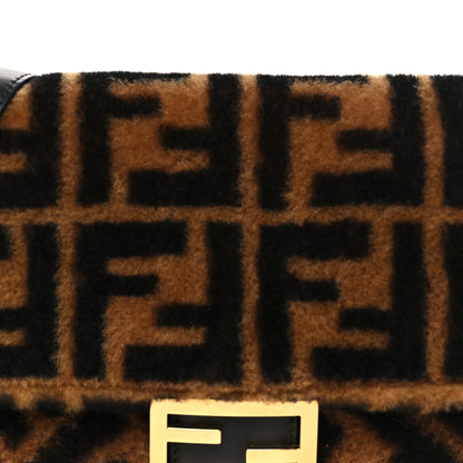 Fendi Shearling Vitello Dolce Macro FF 1974 Baguette Tobacco Black 8 of 10