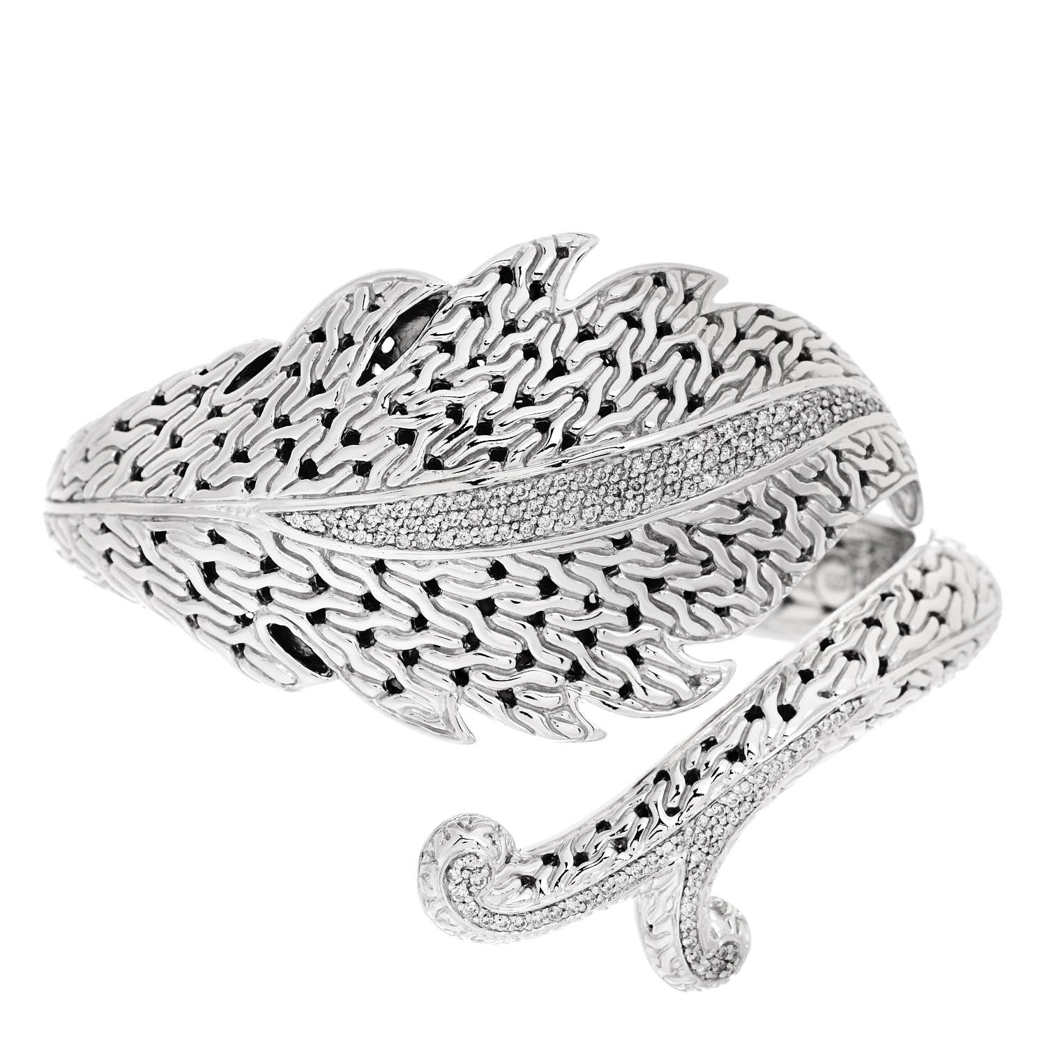 John Hardy Sterling Silver 18K Yellow Gold Diamond Ayu Leaf Bracelet 1 of 3