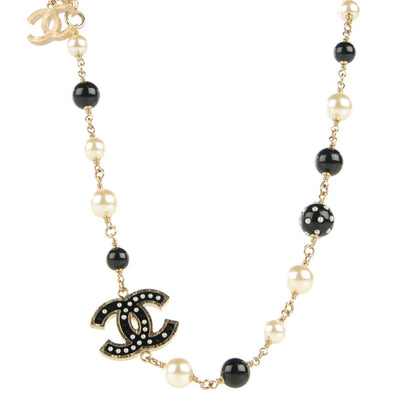 Chanel Pearl Beaded CC Short Necklace Silver Black 1 of 2