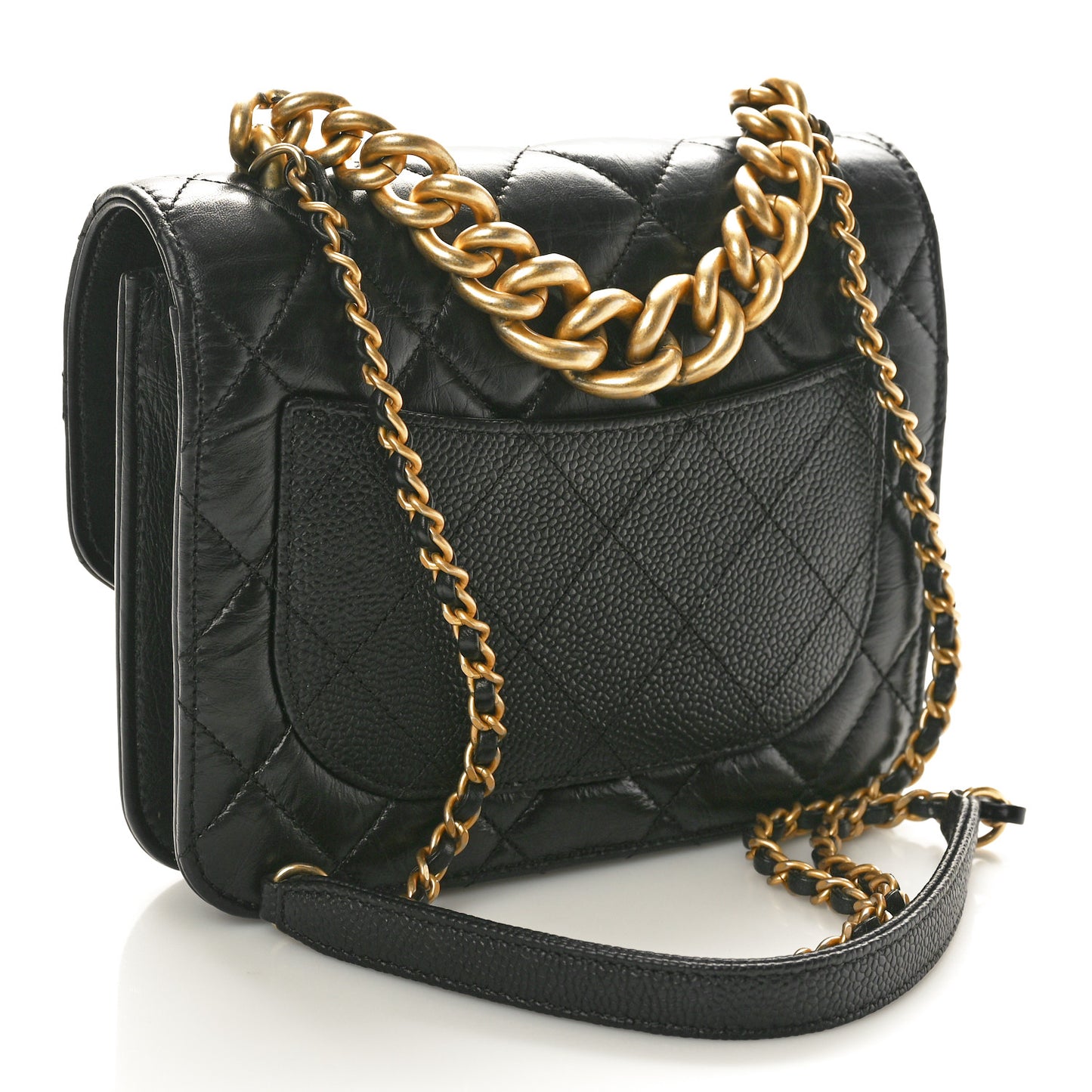 Calfskin Caviar Quilted Mini Chain Handle Flap Black