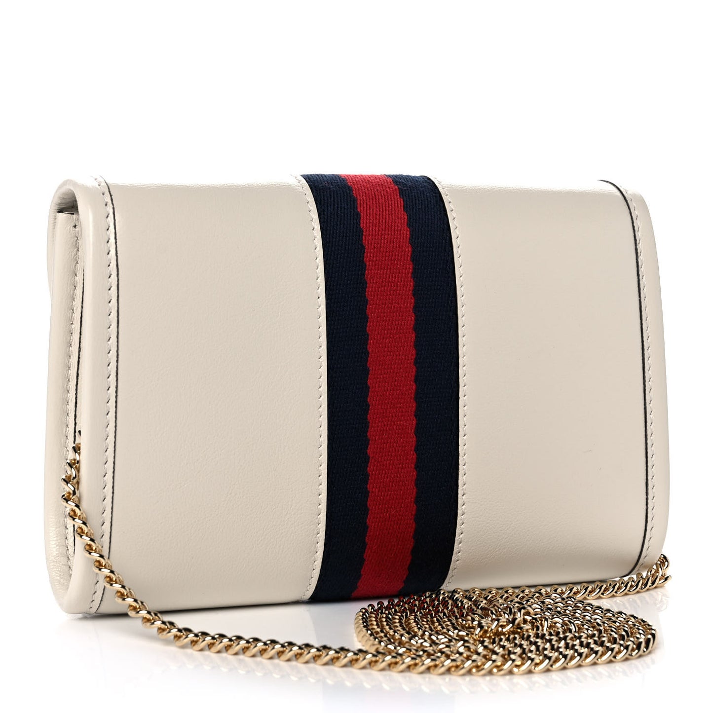 Textured Calfskin Web Mini Rajah Slim Flap Shoulder Bag Mystic White