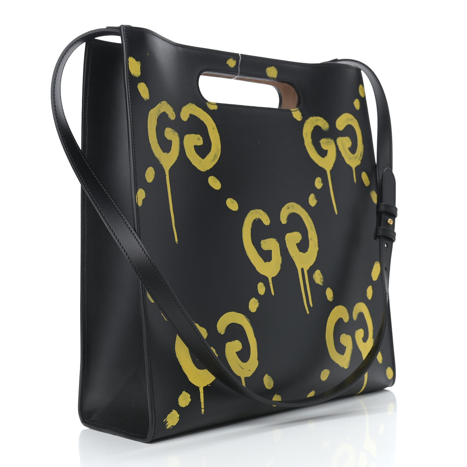 Gucci Calfskin GucciGhost Real Medium XL Tote Black Yellow 3 of 9