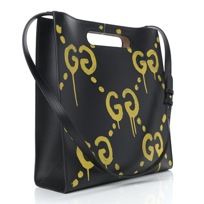 Gucci Calfskin GucciGhost Real Medium XL Tote Black Yellow 3 of 9