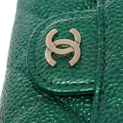 Chanel Metallic Caviar Quilted Flap Card Holder Wallet Green 12 of 13