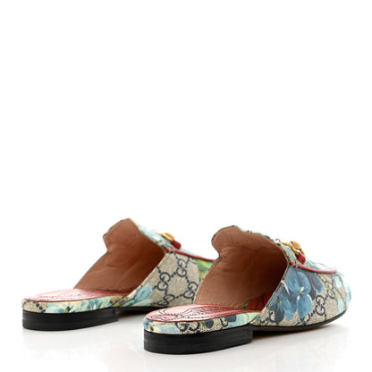Gucci GG Supreme Monogram Blooms Womens Princetown Slippers 34 Beige Blue Navy Hibiscus Red 4 of 11