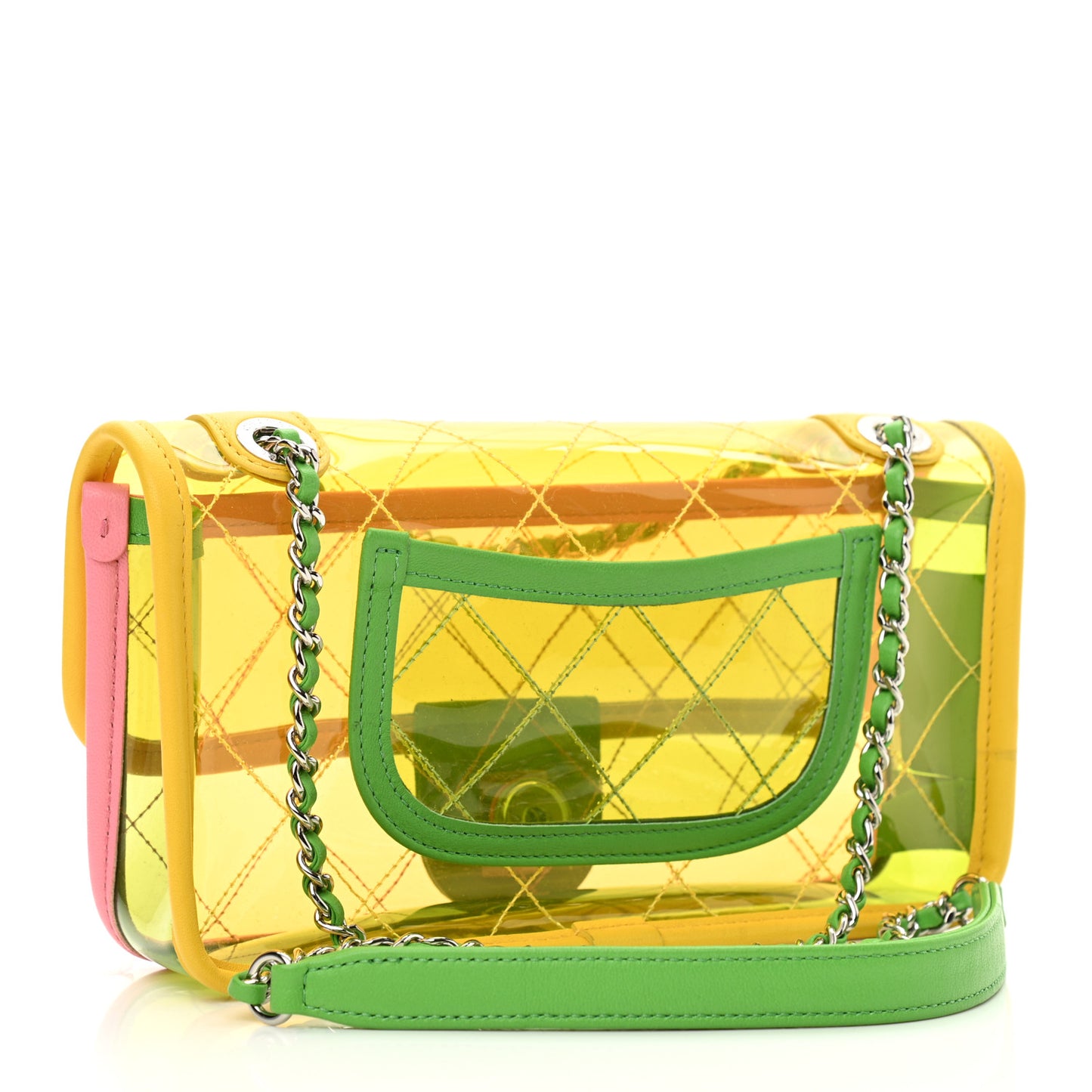 Lambskin PVC Quilted Mini Coco Splash Flap Yellow Green Pink