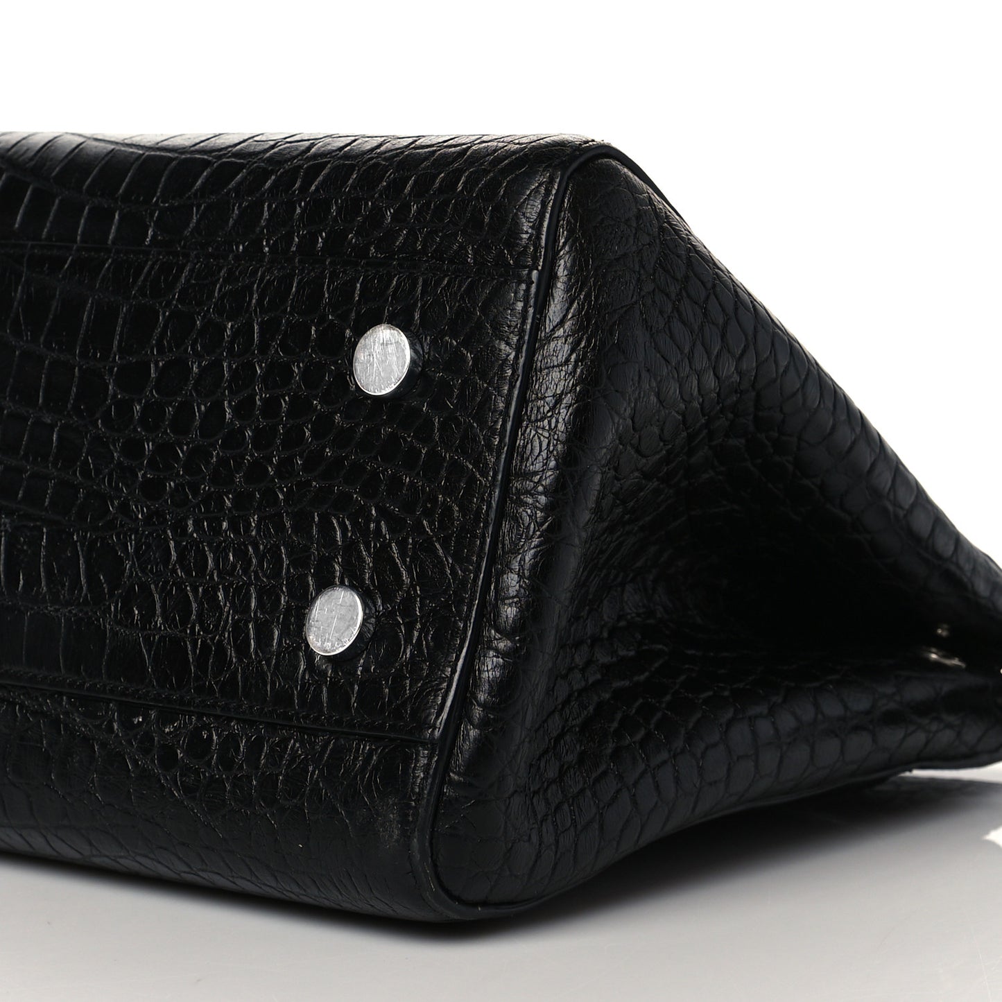 Calfskin Crocodile Embossed Medium Cabas Rive Gauche Black