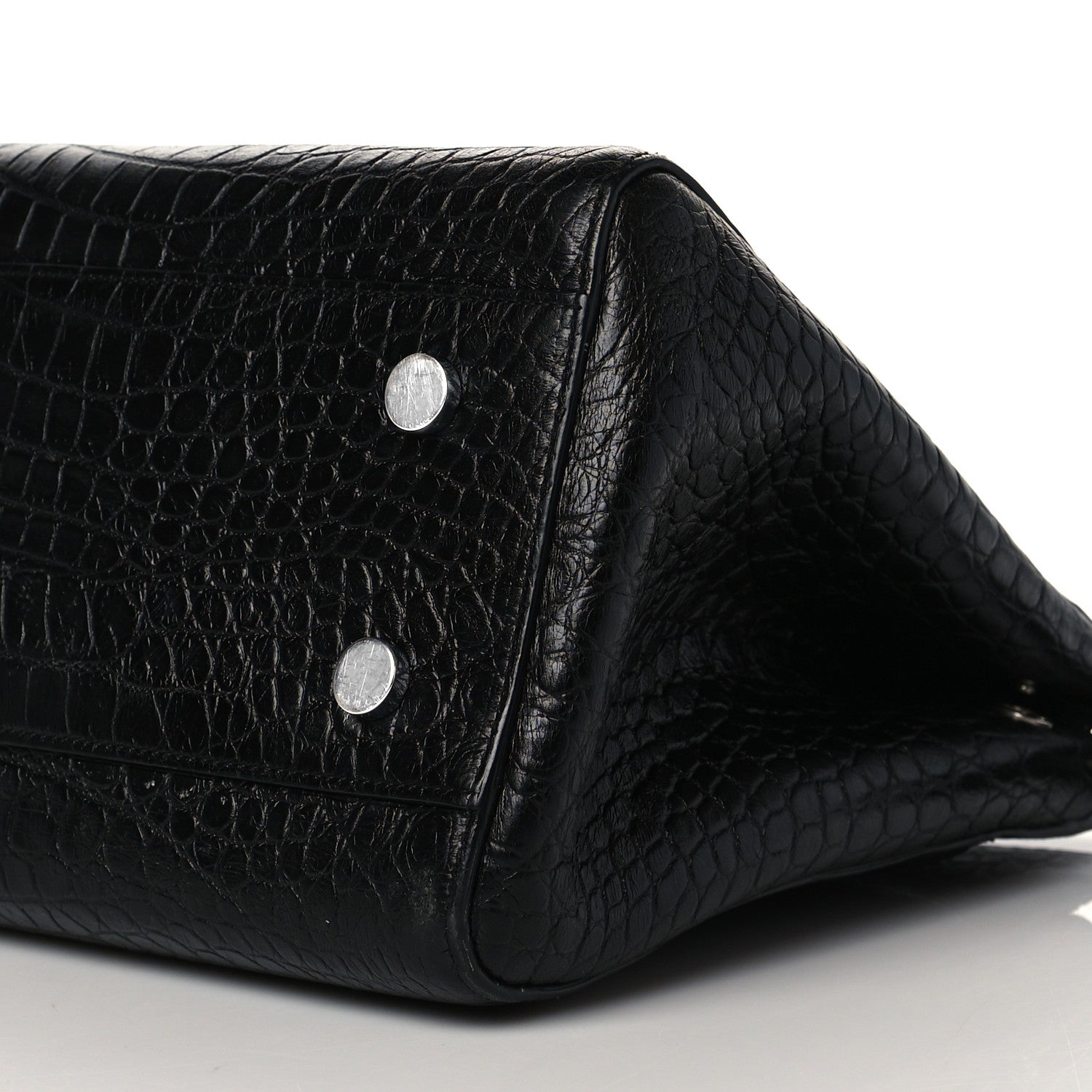 Saint Laurent Calfskin Crocodile Embossed Medium Cabas Rive Gauche Black 10 of 11
