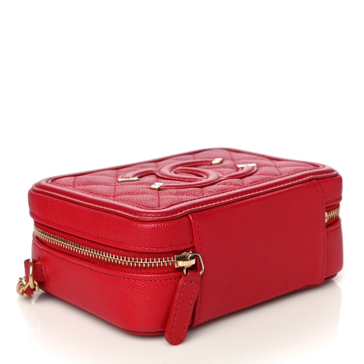 Caviar Quilted Filigree Vanity Clutch With Chain Red