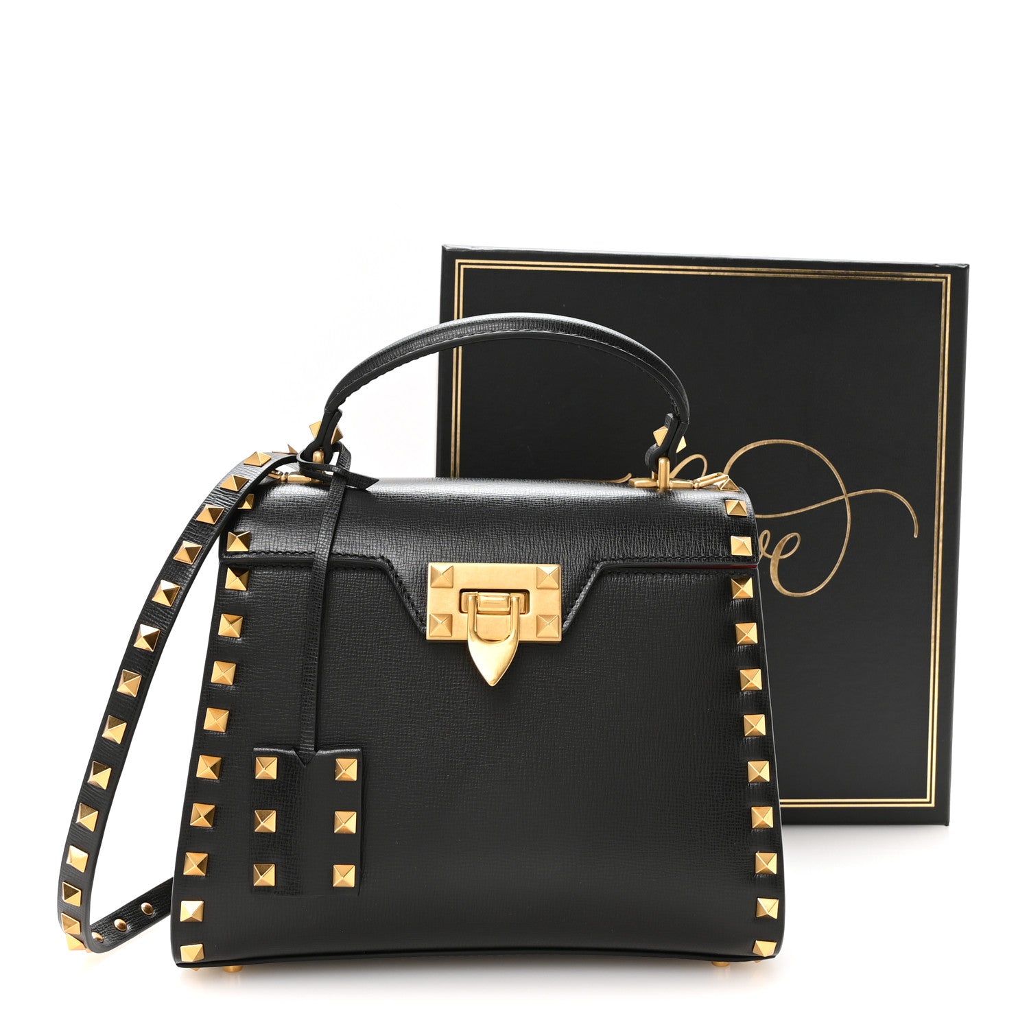 Valentino Garavani Grainy Calfskin Small Rockstud Alcove Top-Handle Flap Bag Black 10 of 10