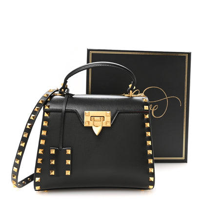 Valentino Garavani Grainy Calfskin Small Rockstud Alcove Top-Handle Flap Bag Black 10 of 10