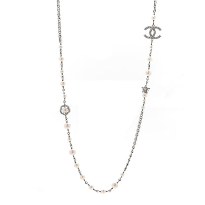 Chanel Pearl Crystal CC Starfall Necklace Silver 1 of 6