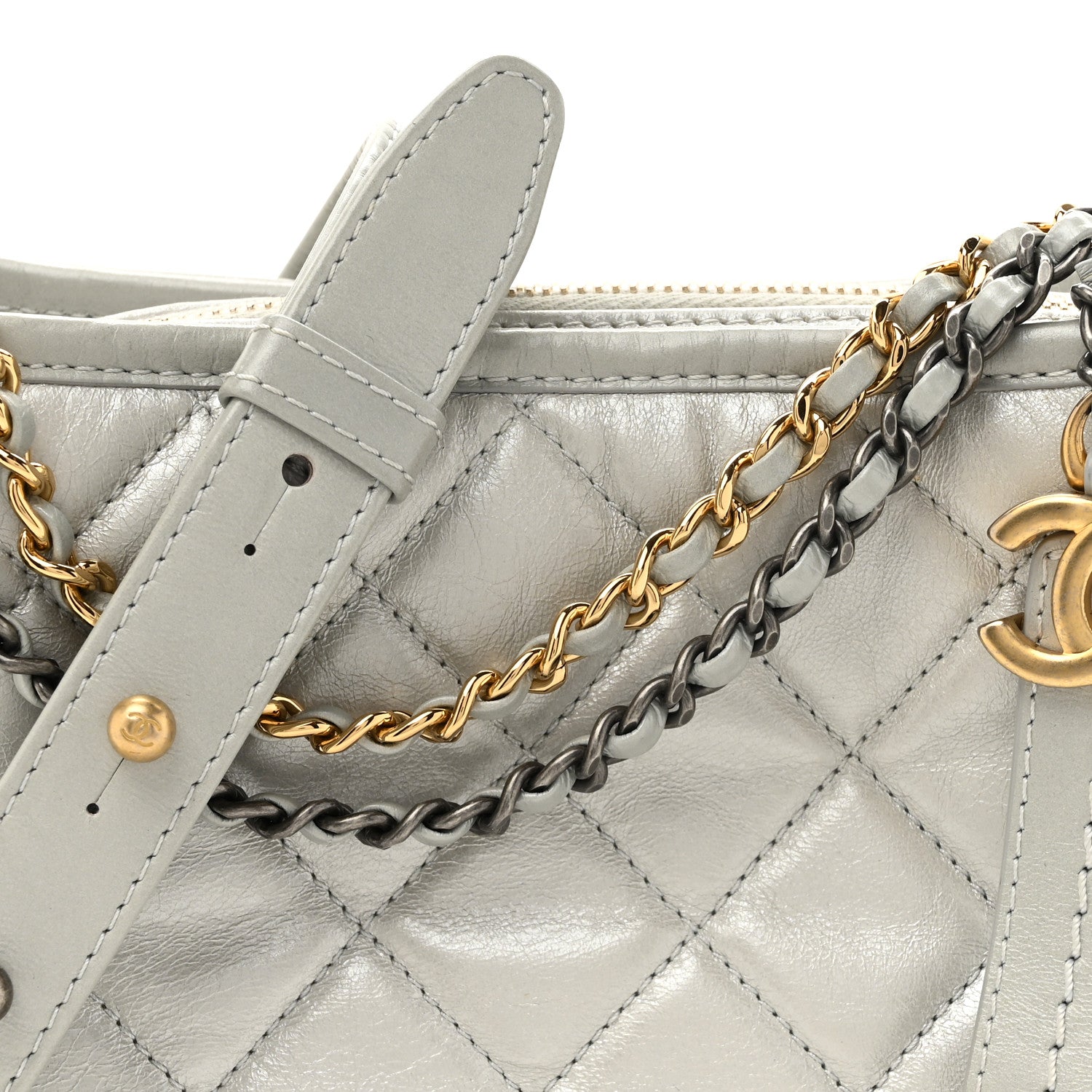 Chanel Metallic Aged Calfskin Quilted Small Gabrielle Hobo Light Silver 8 of 12